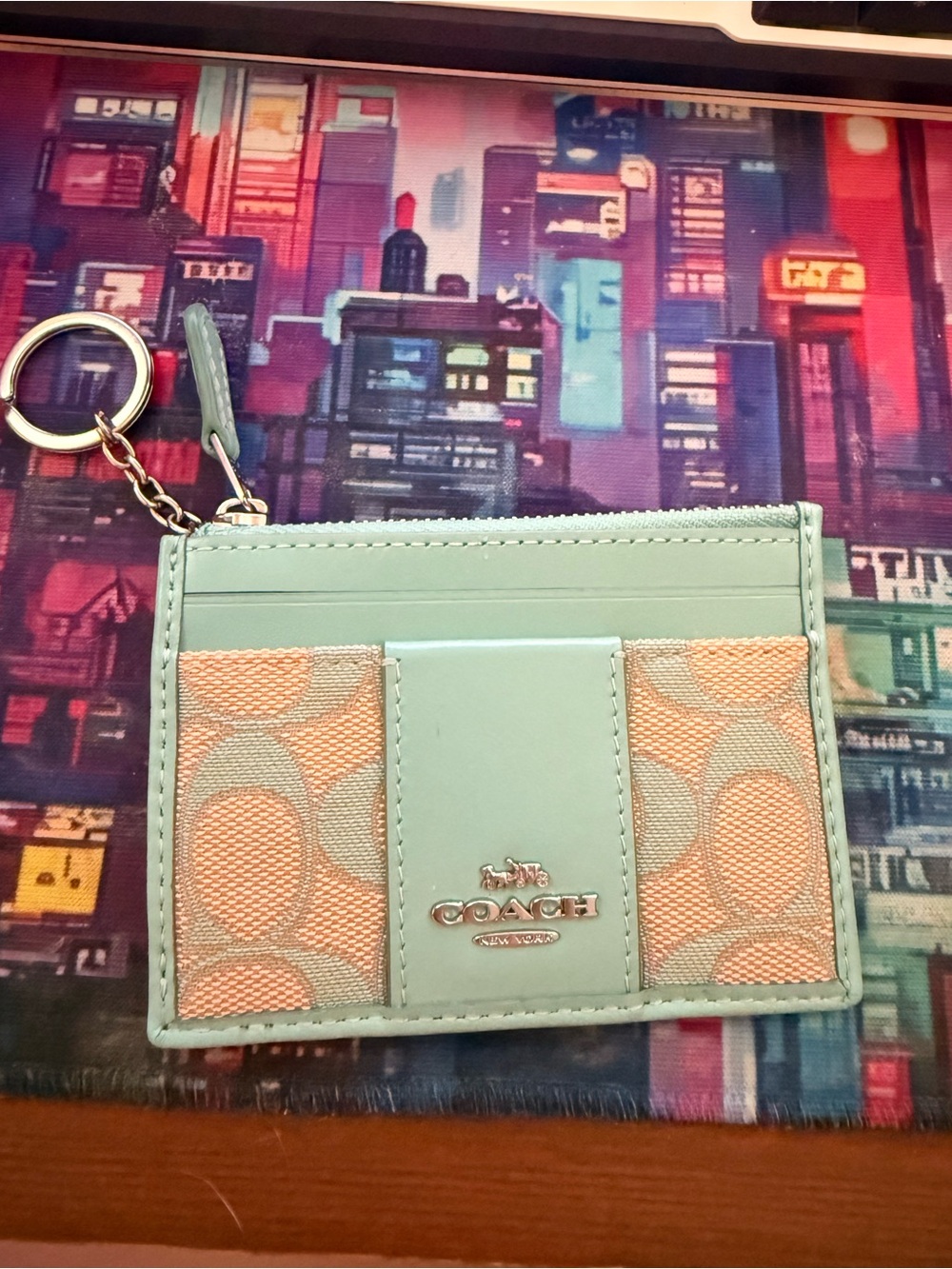 Coach Skinny ID Card Case / Keychain – Faded Blue Signature Canvas